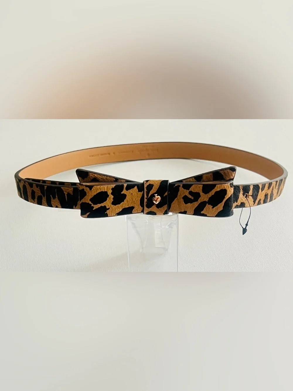 NWT Kate Spade New York leopard-print bow calf hair skinny belt Medium